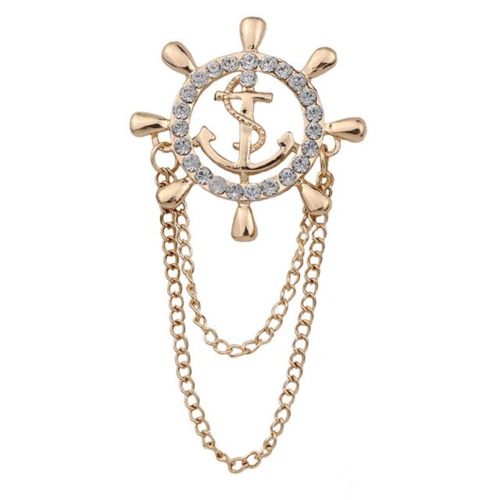 Brooch Pin Rodder Suit Rhinestone Sparkle Gemstone Anchor Pins - Picture 5 of 7